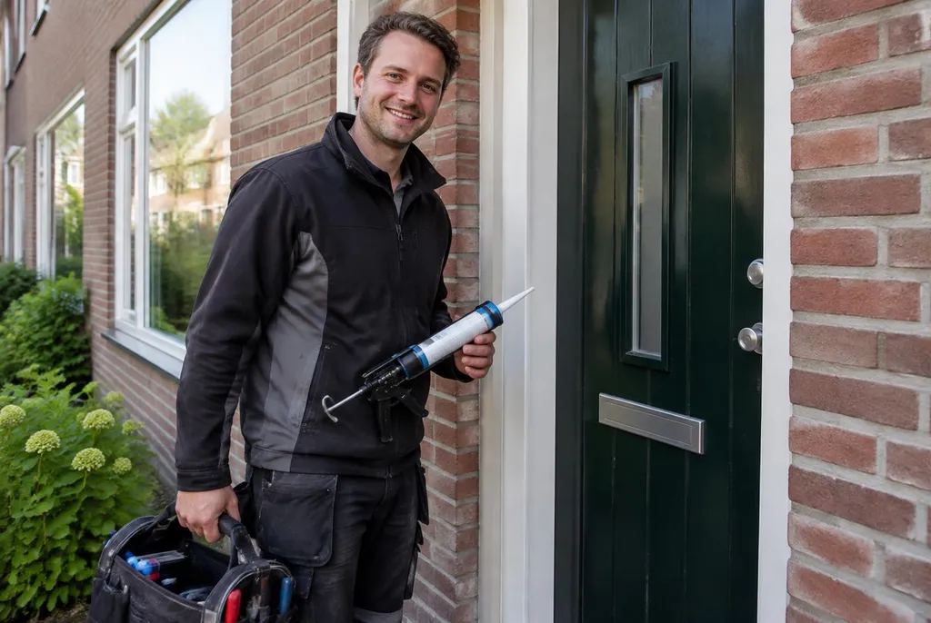 Vakman van Kitbedrijf Blaricum bij de voordeur van een woning